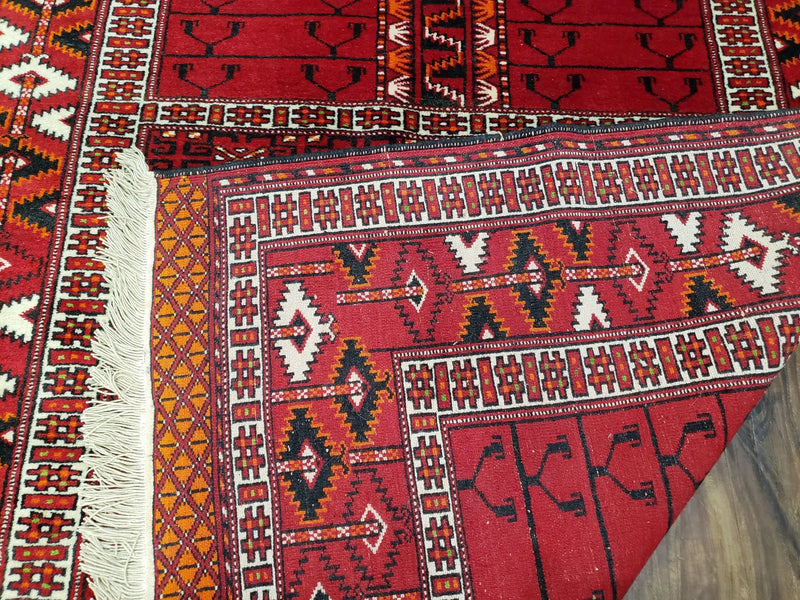 Antique Persian Turkoman Rug 4x5, Hatchli Tekkeh Ersari Red Tribal Rug, Handmade Wool Oriental Carpet, Four Seasons Rug by Jewel Rugs