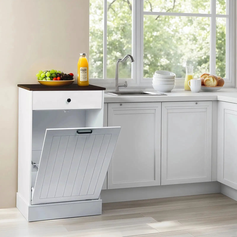 Tilt Out Trash Cabinet With Drawer, 10 Gallon Hamper - White by HouseOfZazla