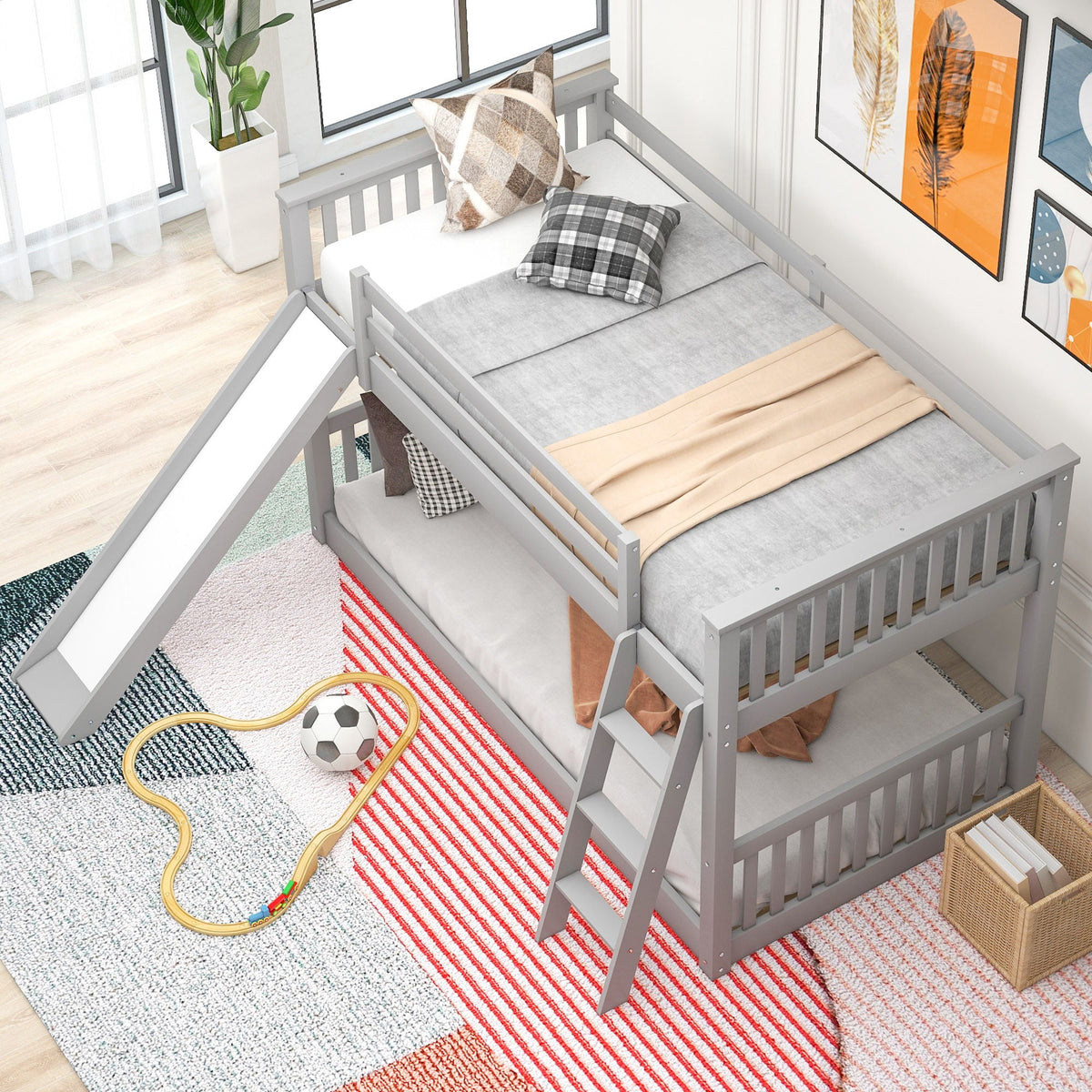 Bunk Bed with Convertible Slide and Ladder - White or Dark Gray, photo 20 of 40
