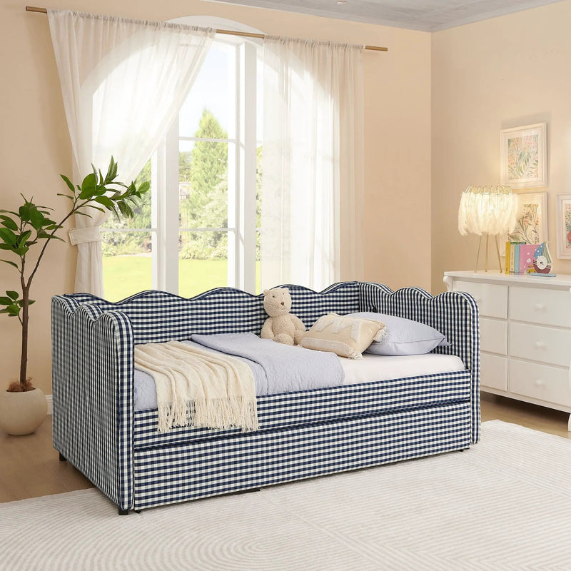 Gingham Daybed With USB Charging Port, Wave-Shaped Design by Unique Piece Furniture