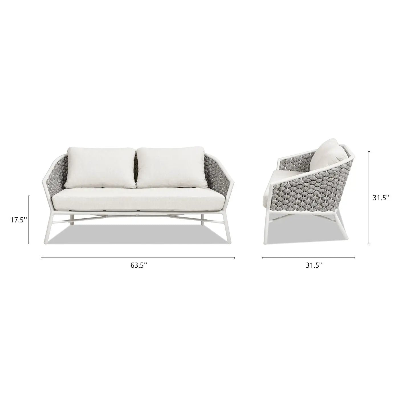 Rowan - Rope Barrel Back Patio Conversation Loveseat Sofa - Optic White by HouseOfZazla