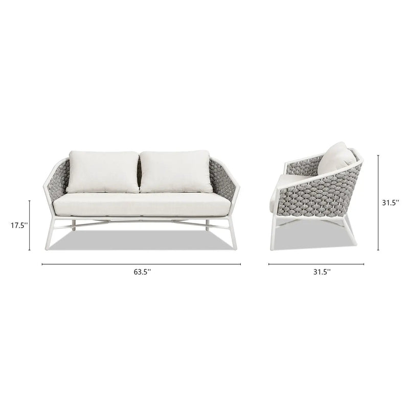 Rowan - Rope Barrel Back Patio Conversation Loveseat Sofa - Optic White by HouseOfZazla