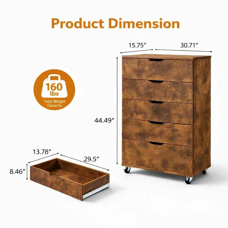 Modern 5 Drawer Dresser With Wheels by Unique Piece Furniture