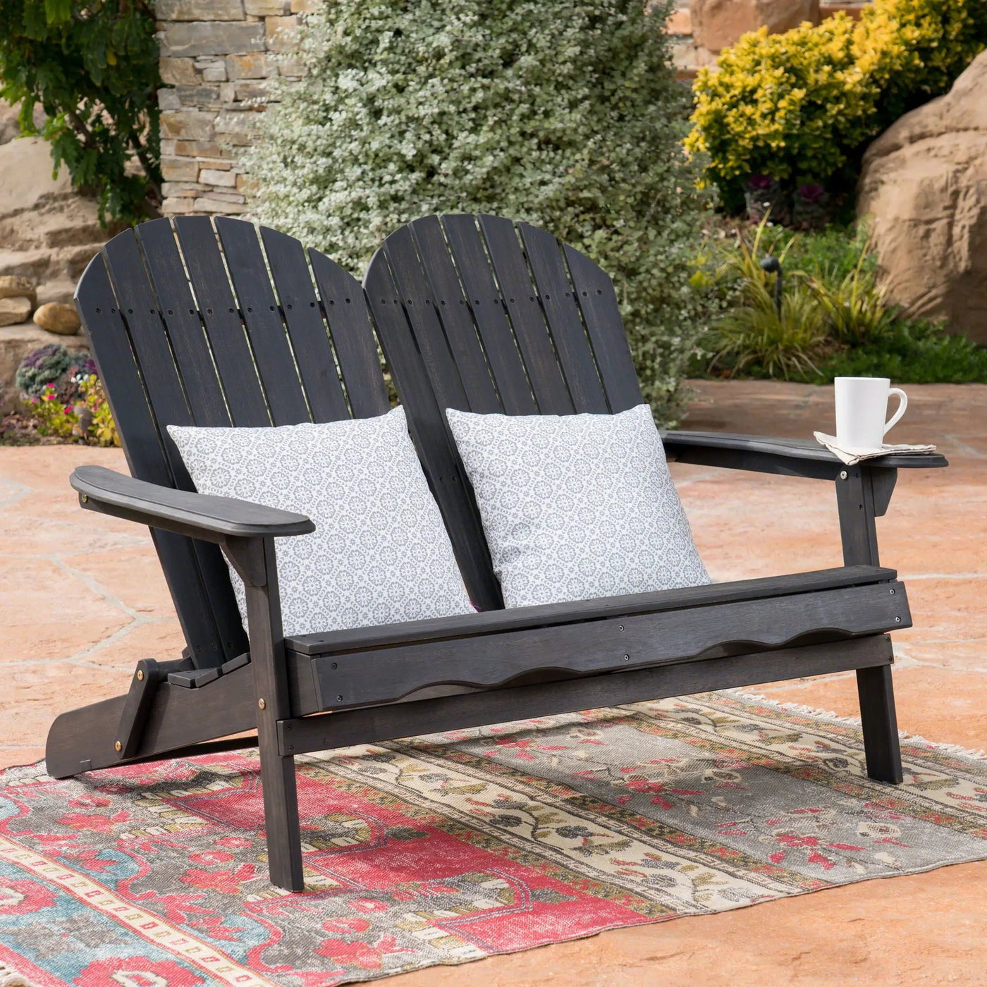 Outdoor Adirondack Rocking Loveseat With Hand Crafted Details by HouseOfZazla
