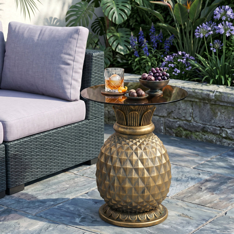 Yellow Pineapple Side Table with Tempered Glass Top, photo 2 of 10