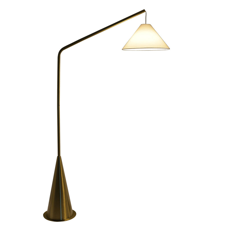 Lisbon - Floor Lamp With On / Off Switch Coned Base Hanging Shade - Antique Brass / White by HouseOfZazla