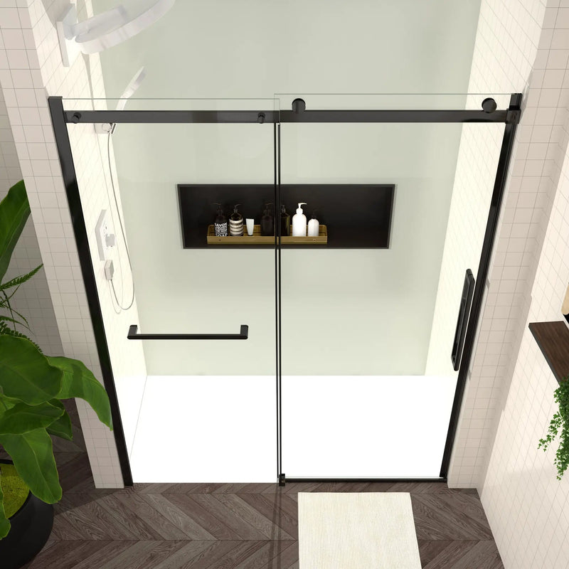 S-RM6076TB 56-60"W x 76"H Sliding Shower Door, 8mm Frameless Glass Shower Door with Matte by HouseOfZazla