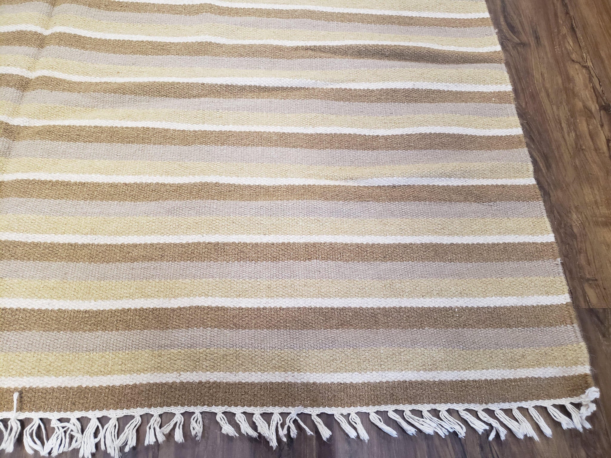 New Indian Striped Blanket, Multicolor Earthern Tones Kilim Rug, Wool Handmade South American Style Blanket, Queen Sized Bedspread 5x8 - 6x8 by Jewel Rugs