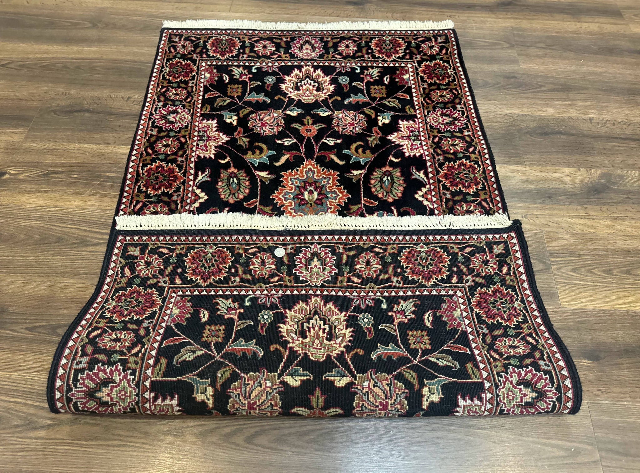 Indo Persian Sarouk Rug 3x5, Black Traditional Oriental Carpet by Jewel Rugs