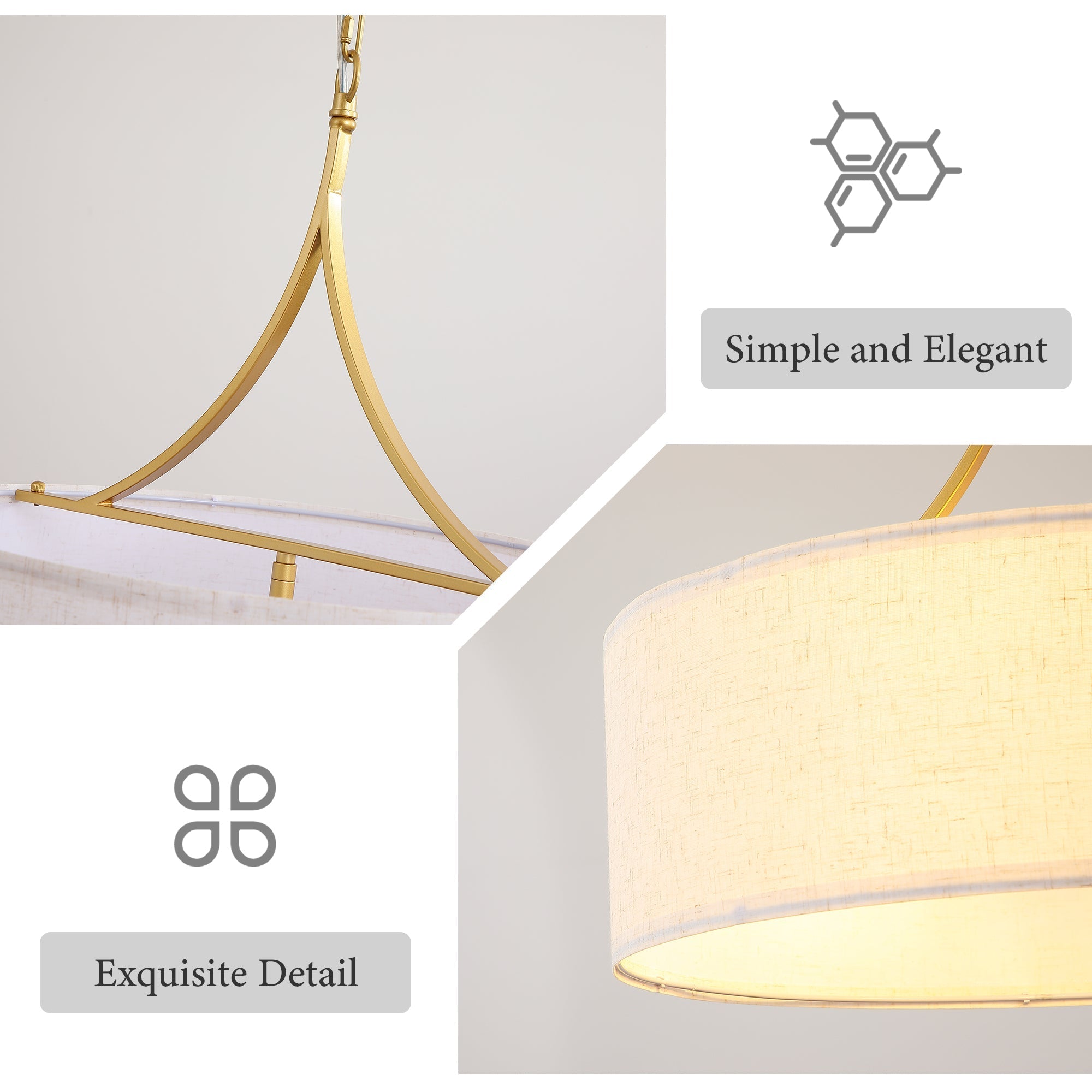 3-Light Gold Fabric Drum Pendant Light by HouseOfZazla