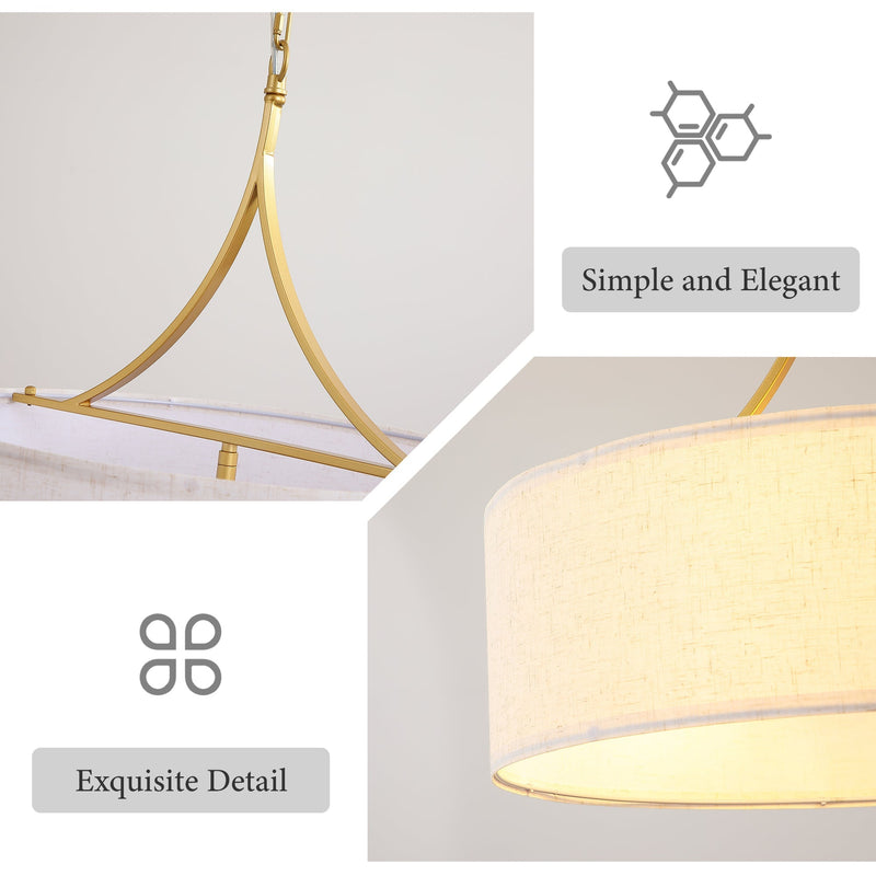 3-Light Gold Fabric Drum Pendant Light by HouseOfZazla