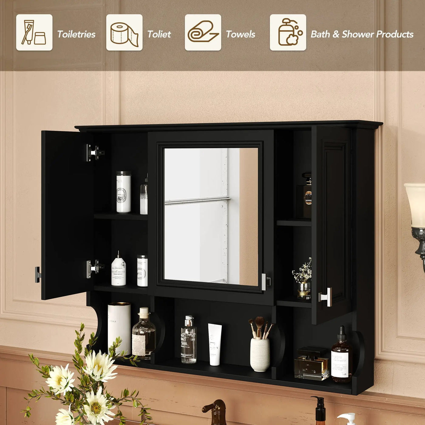 Wall Mounted Bathroom Medicine Wall Cabinet With Mirror & Open Shelves by HouseOfZazla
