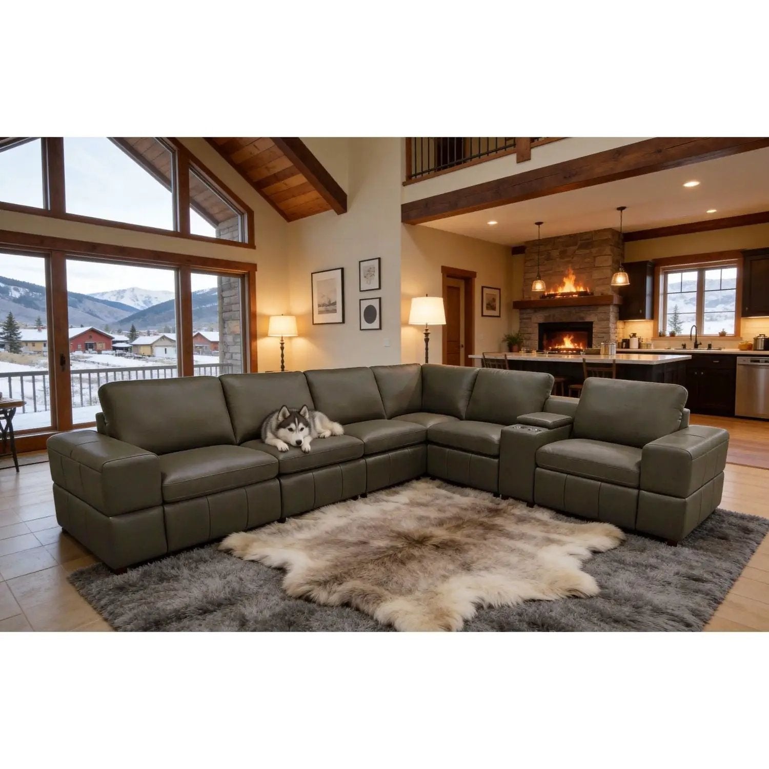 Upholstered Large Arms Sectional With Recliner Seats by Unique Piece Furniture