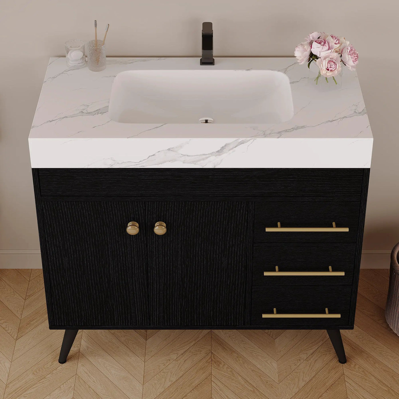 36" Freestanding Bathroom Vanity with Ceramic Sink and Faux Marble Top by HouseOfZazla