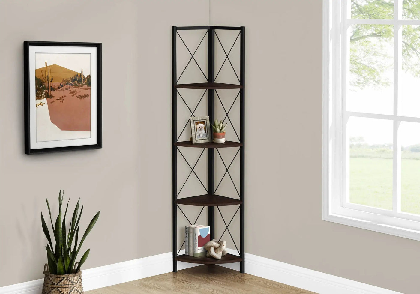 4-Tier Corner Bookshelf with Marble Look and Metal Frame by HouseOfZazla