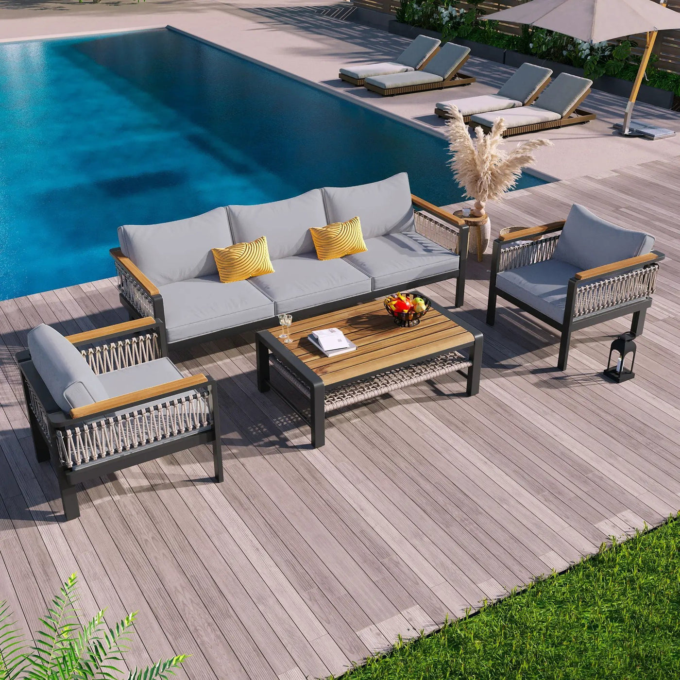 4 Pieces Outdoor Sectional Sofa Set 5 Person Patio Seating Group Outdoor Conversation Set With Cushions And A Coffee Table For Patios by Unique Piece Furniture