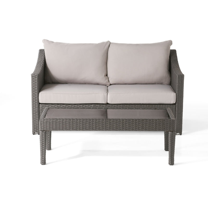 Contemporary Antibes Loveseat & Table Set Outdoor - Gray by HouseOfZazla