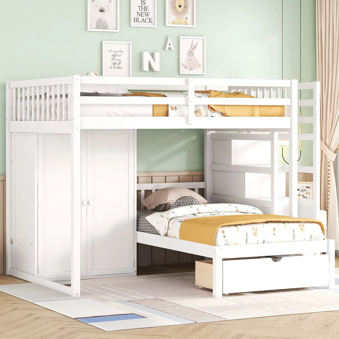 Bunk Bed With Wardrobe, Drawers by Unique Piece Furniture