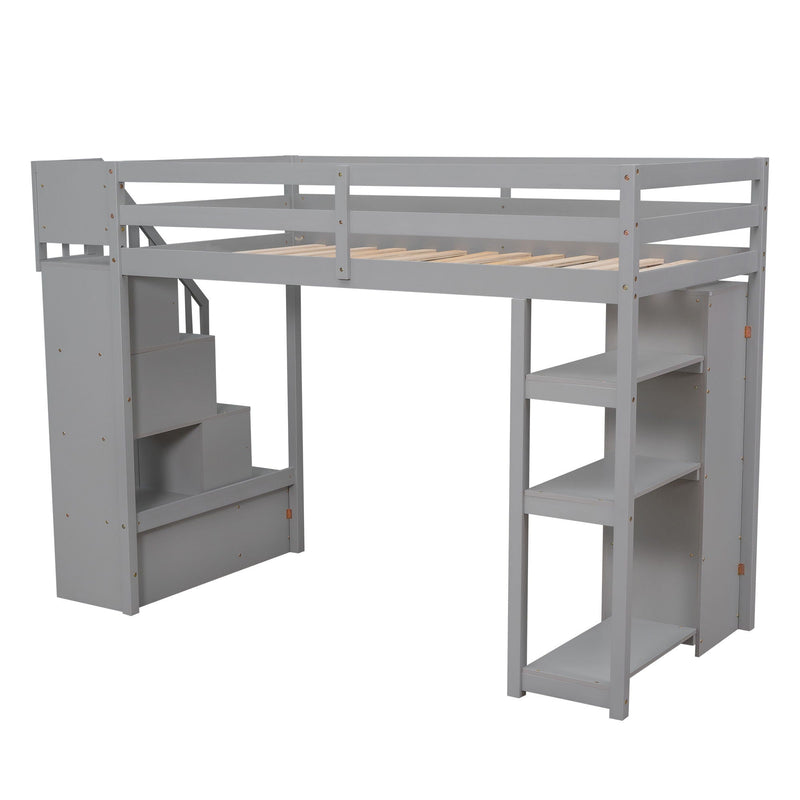 Loft Bed With Storage Drawers And Stairs With Shelves