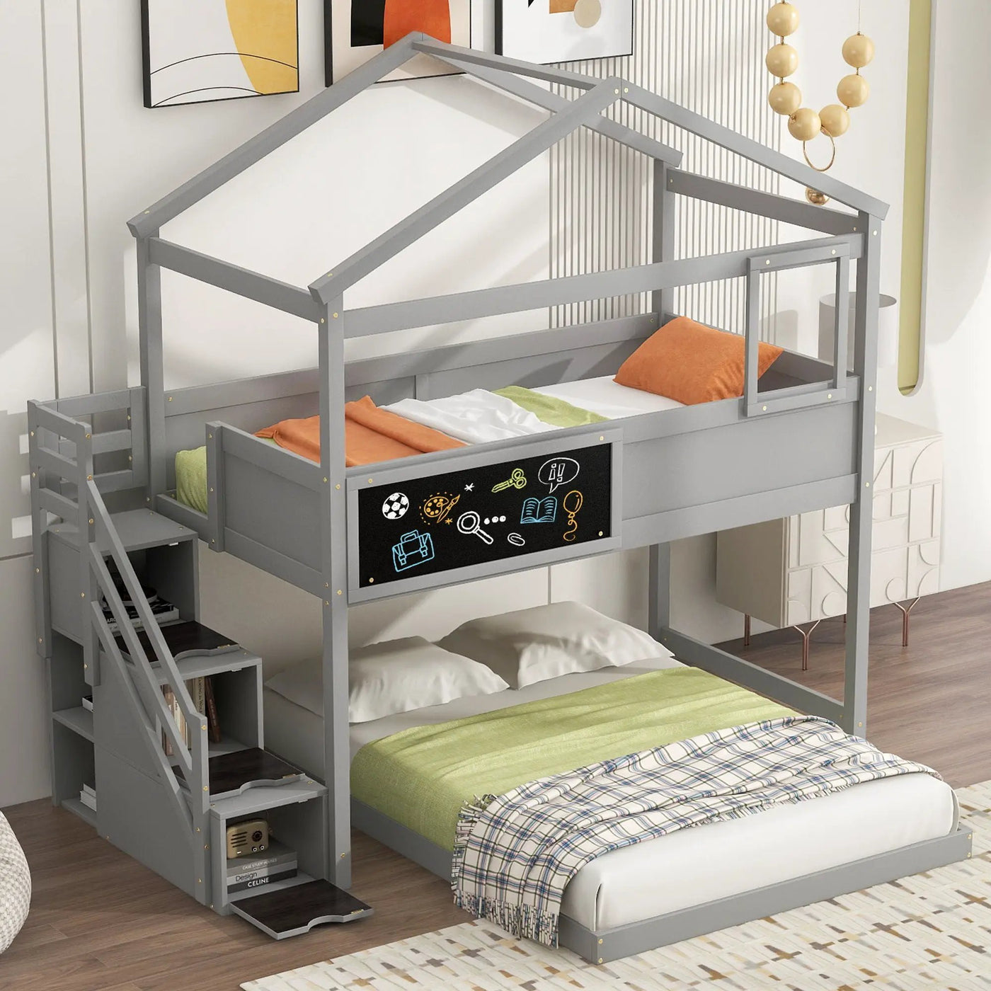 House Style Bunk Bed With Storage Staircase And board by HouseOfZazla