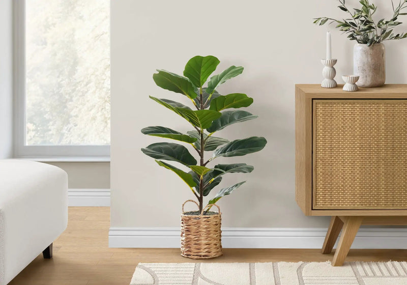 28" Tall, Artificial Plant, Fiddle Tree, Indoor, Faux, Fake, Floor, Greenery, Potted, Real Touch, Decorative - Green / Beige by Unique Piece Furniture