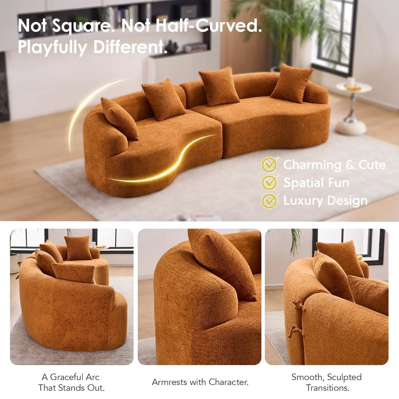 4 Seater Sofa With Fabric, 30D, 60 Hardness Full Sponge, 4 Pillow For Living Room, Home Furniture Sleeper Sectional Sofa For Apartment by Unique Piece Furniture