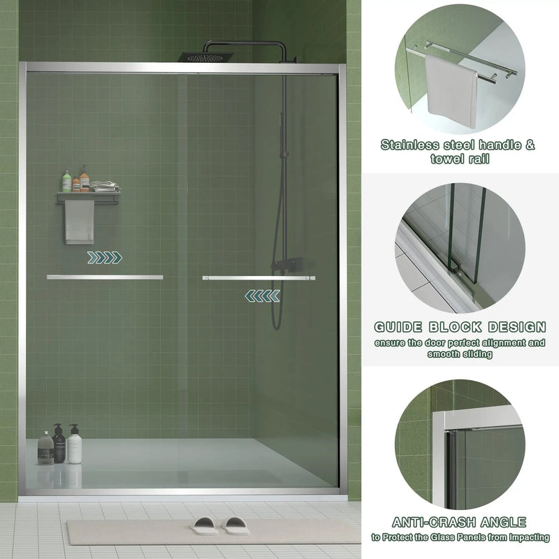 Aluminum Frame Double Sliding Shower Door (56-60"x70") by HouseOfZazla