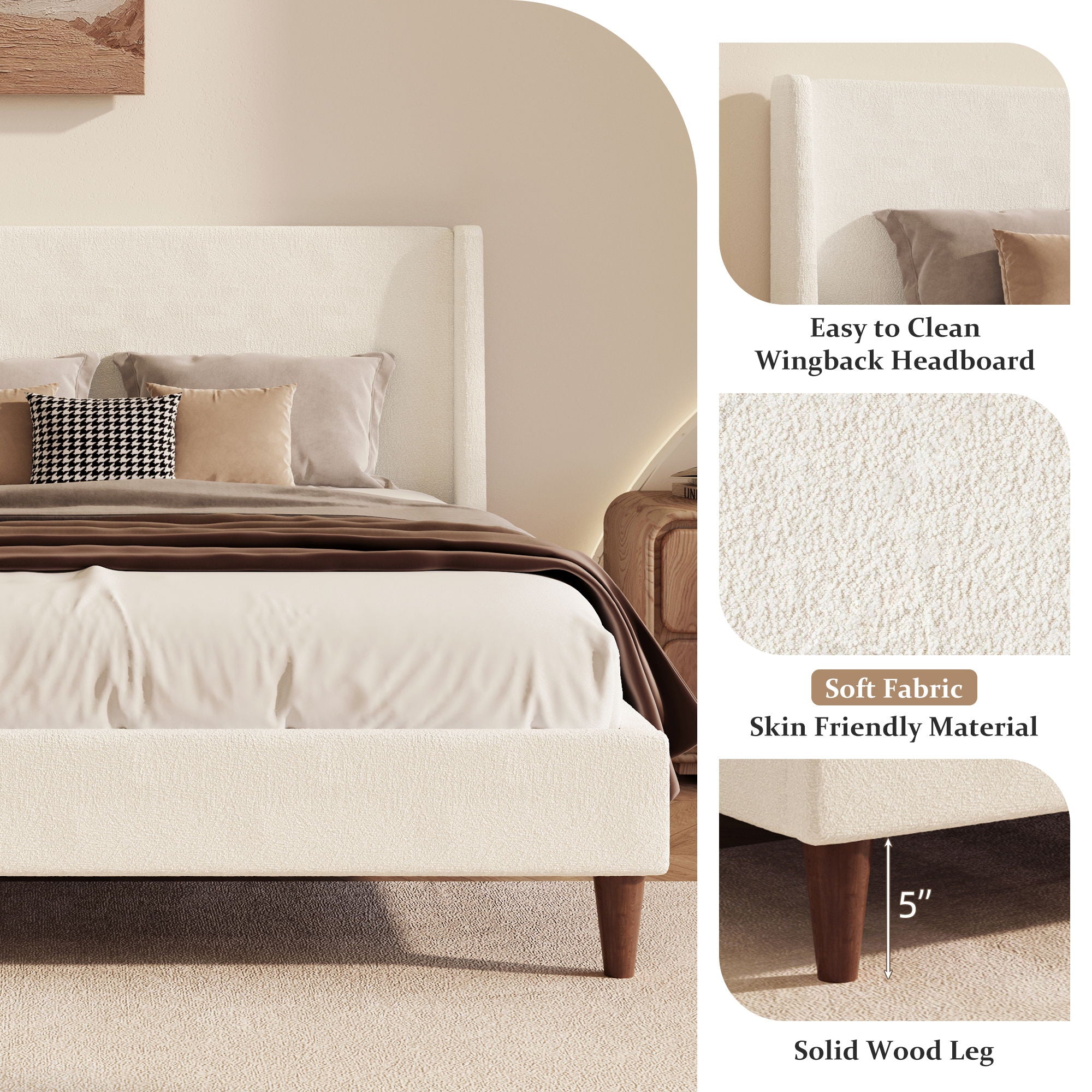 Upholstered Modern Platform Bed With Wingback Headboard by HouseOfZazla