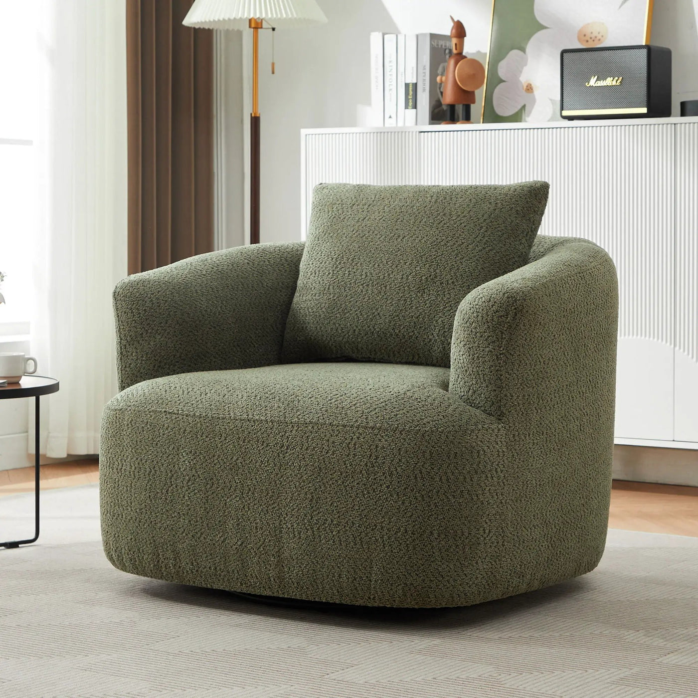 360° Swivel Barrel Sofa Chair With Throw Pillow, Upholstered Accent Chair by Unique Piece Furniture