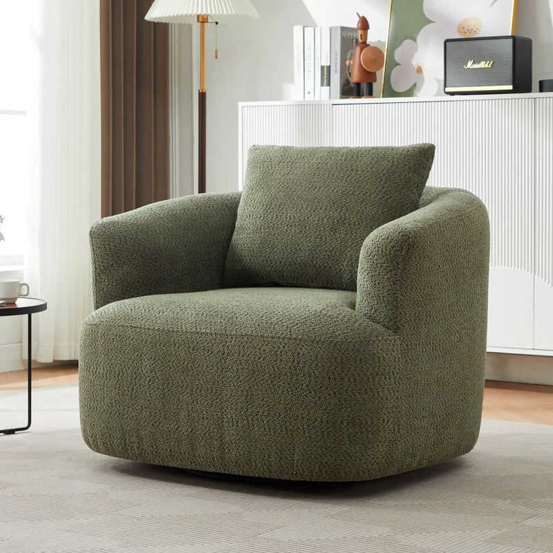 360° Swivel Barrel Sofa Chair With Throw Pillow, Upholstered Accent Chair by Unique Piece Furniture