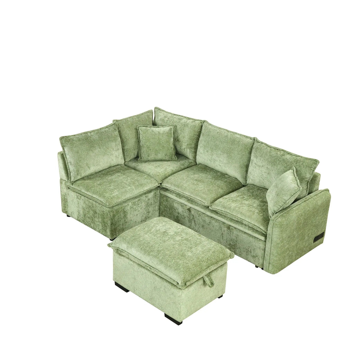 Convertible Sofa Bed Sectional Sofa Sleeper L-Shaped Sofa With A Storage Ottoman, Two Pillows, Two Power Sockets And Two USB Ports For Living Room by HouseOfZazla