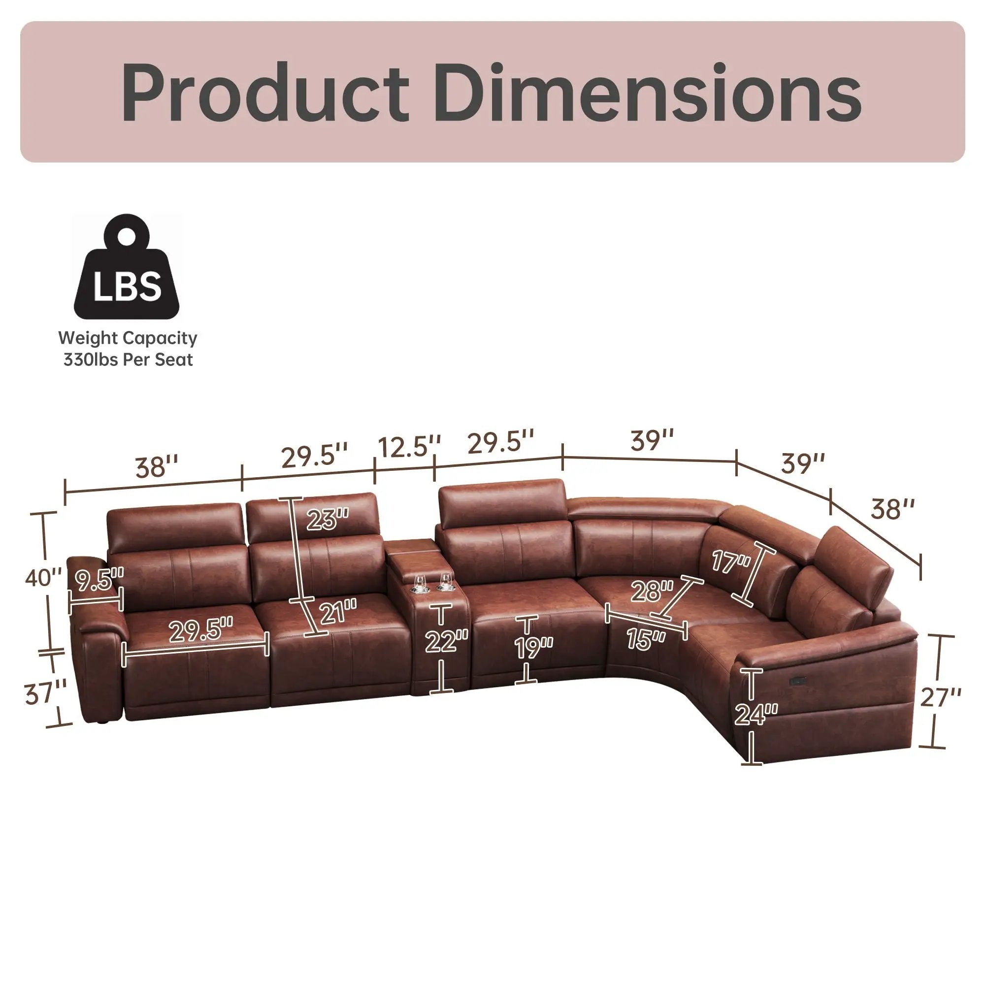 6 Piece Modular Sectional Sofa With 2 Cup Holders, Adjustable Recliners - Dark Brown by HouseOfZazla