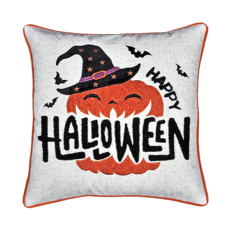 Embroidered Halloween Pumpkin Accent Pillow by HouseOfZazla