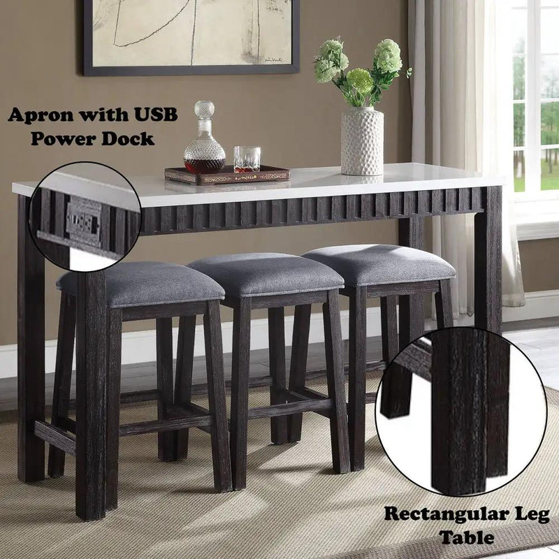 Necalli - 4 Piece Counter Height Table Set - Marble Top & Weathered Espresso by Unique Piece Furniture
