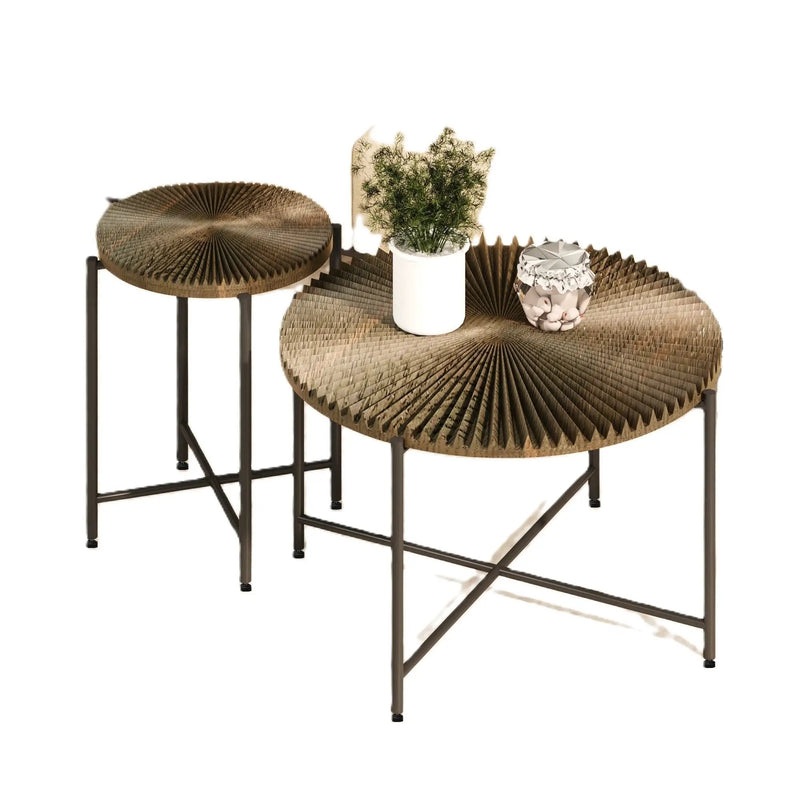 Radial - Pattern Coffee And End Table Set Waterproof Cover, Distressed Cylindrical Design (Set of 2) by HouseOfZazla
