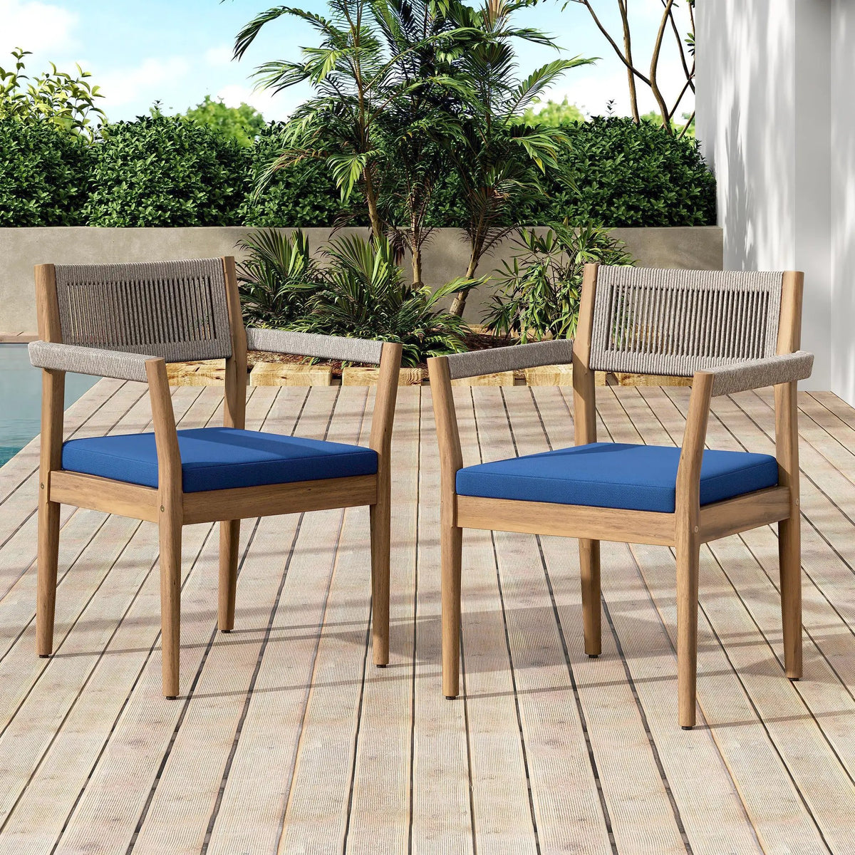 Braided Acacia Wood Outdoor Dining Chairs Set of 4 by HouseOfZazla