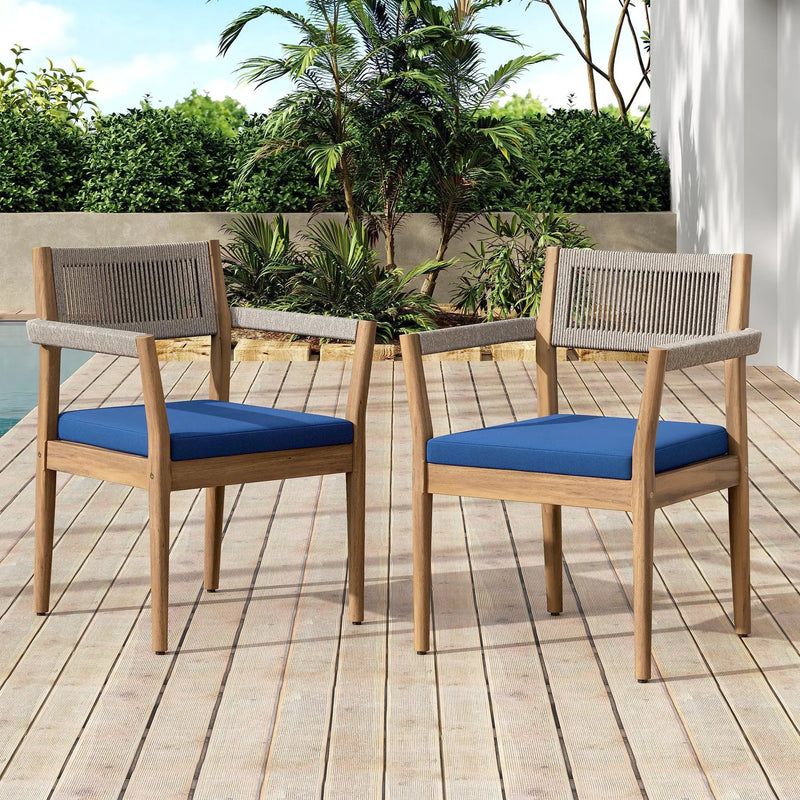 Braided Acacia Wood Outdoor Dining Chairs Set of 4 by HouseOfZazla