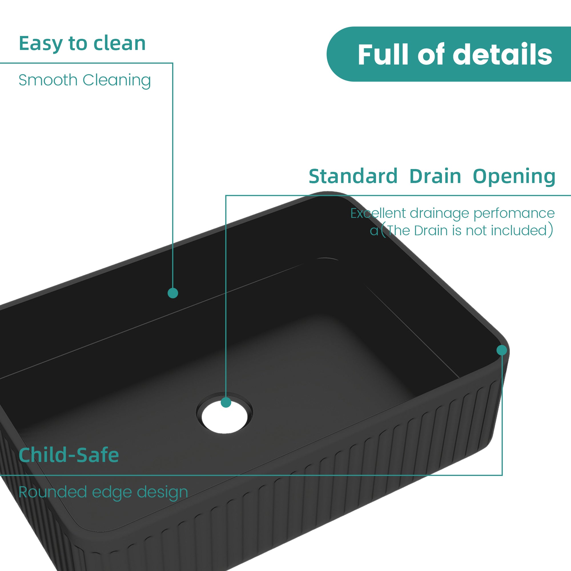 BB17 Integrated Black Ceramic Bathroom Vanity Sink by HouseOfZazla