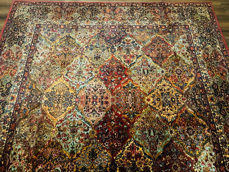 Square Karastan Multicolor Panel Kirman Rug #717, Rare Size 8.8 x 8.8, Original 700 Series, Wool by Jewel Rugs