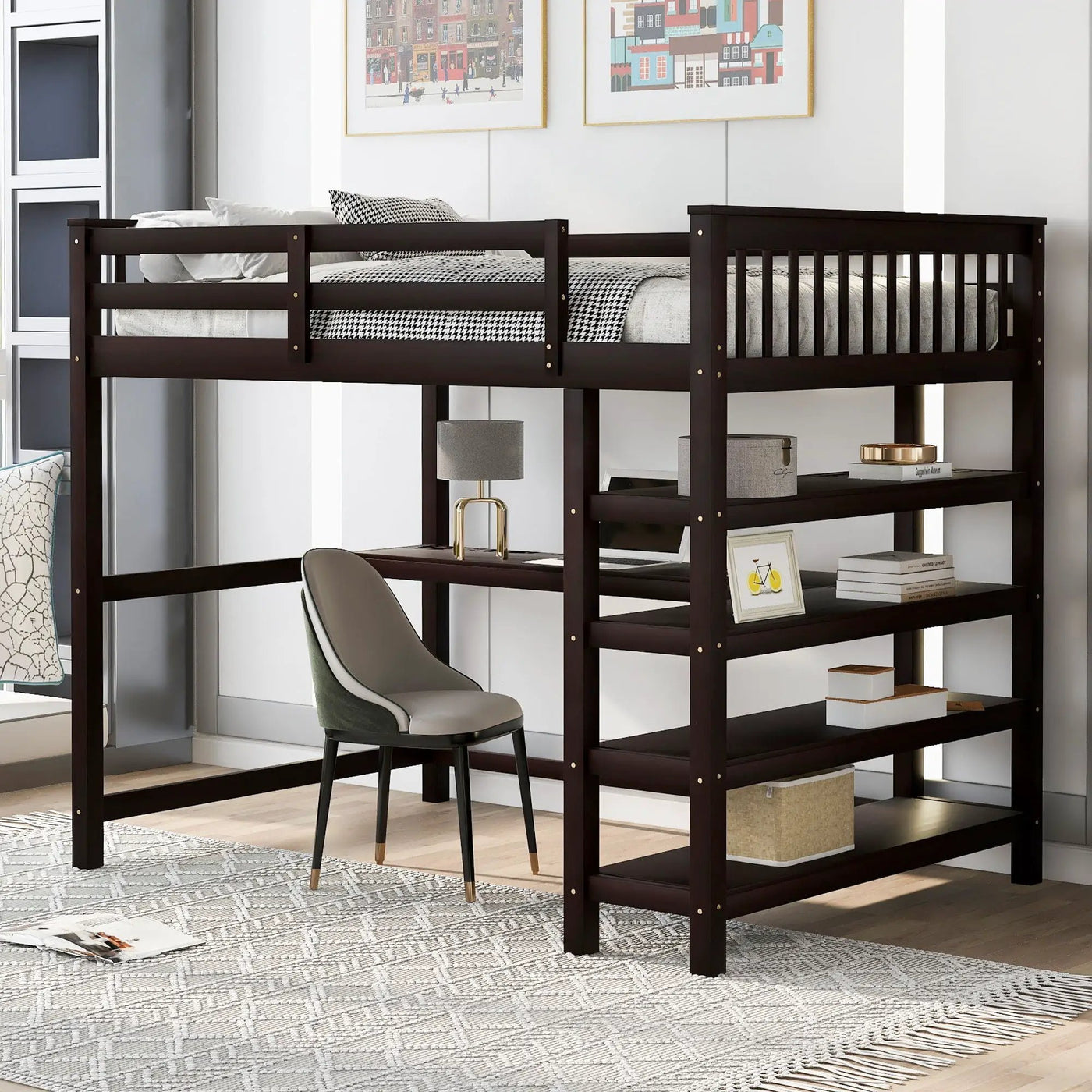 Loft Bed With Storage Shelves And Under Bed Desk by HouseOfZazla