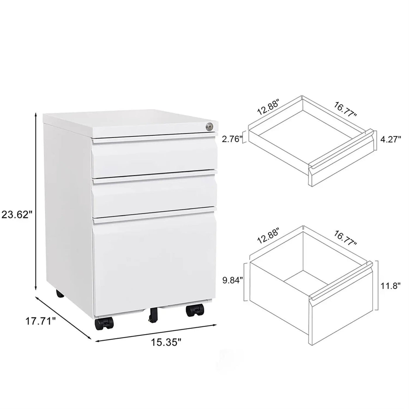 Contemporary 3 Drawer Mobile Filing Cabinet With Lock, Metal Office Storage For Legal / Letter Size by HouseOfZazla