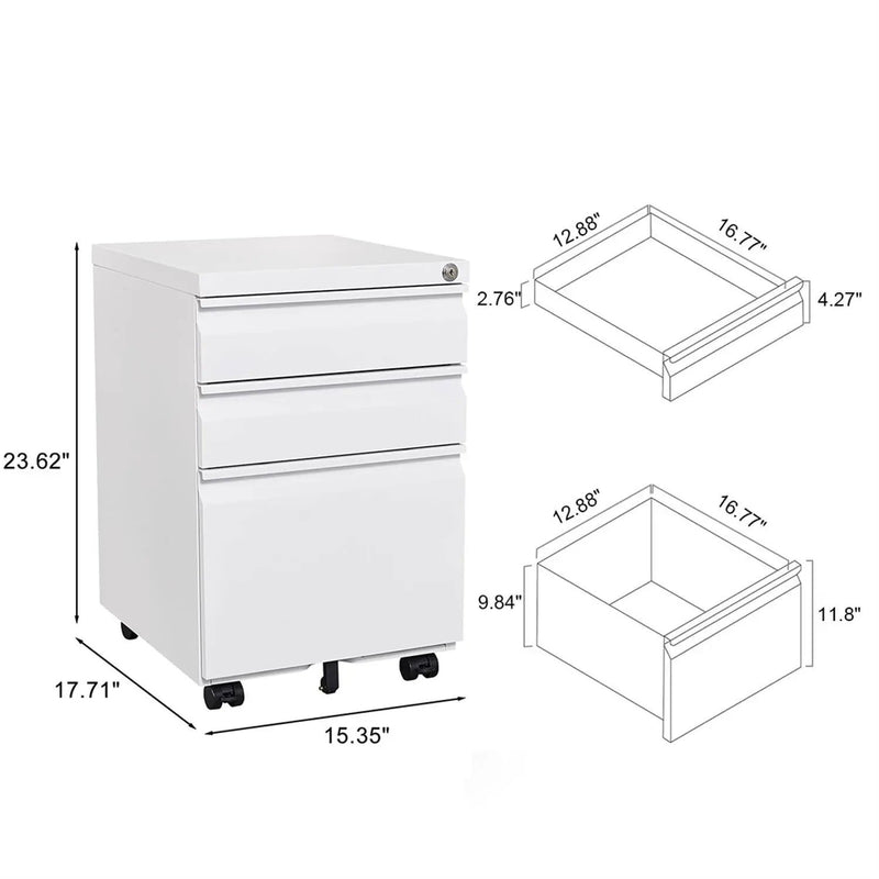 Contemporary 3 Drawer Mobile Filing Cabinet With Lock, Metal Office Storage For Legal / Letter Size by HouseOfZazla