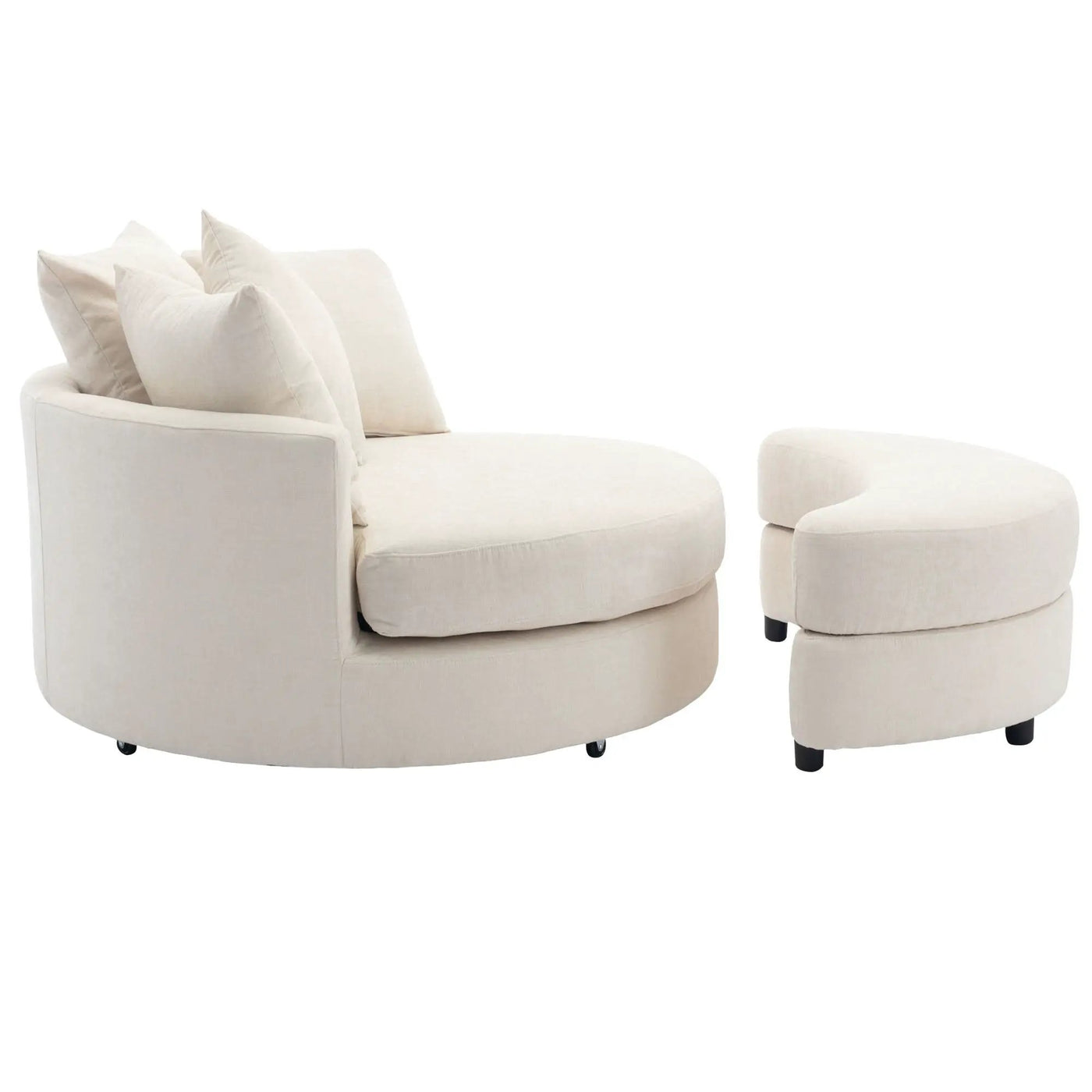 360° Swivel Accent Barrel Chair With Storage Ottoman & 4 Pillows, Modern Leisure Chair Round Accent For Living Room by HouseOfZazla