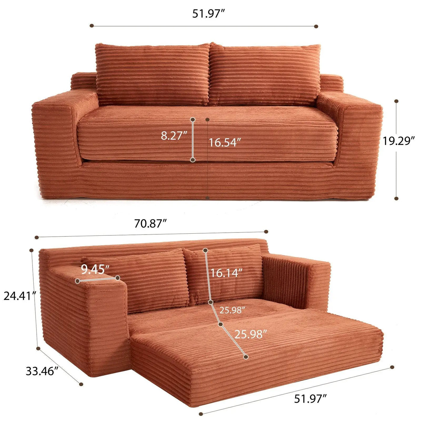 Convertible Loveseat Sofa Bed With Memory Foam & Steel Frame by Unique Piece Furniture