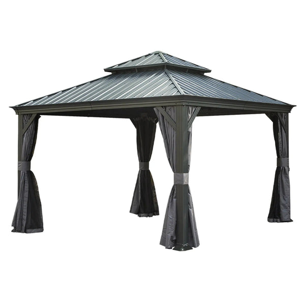13x13FT Outdoor Hardtop Gazebo with Galvanized Steel Double Roof