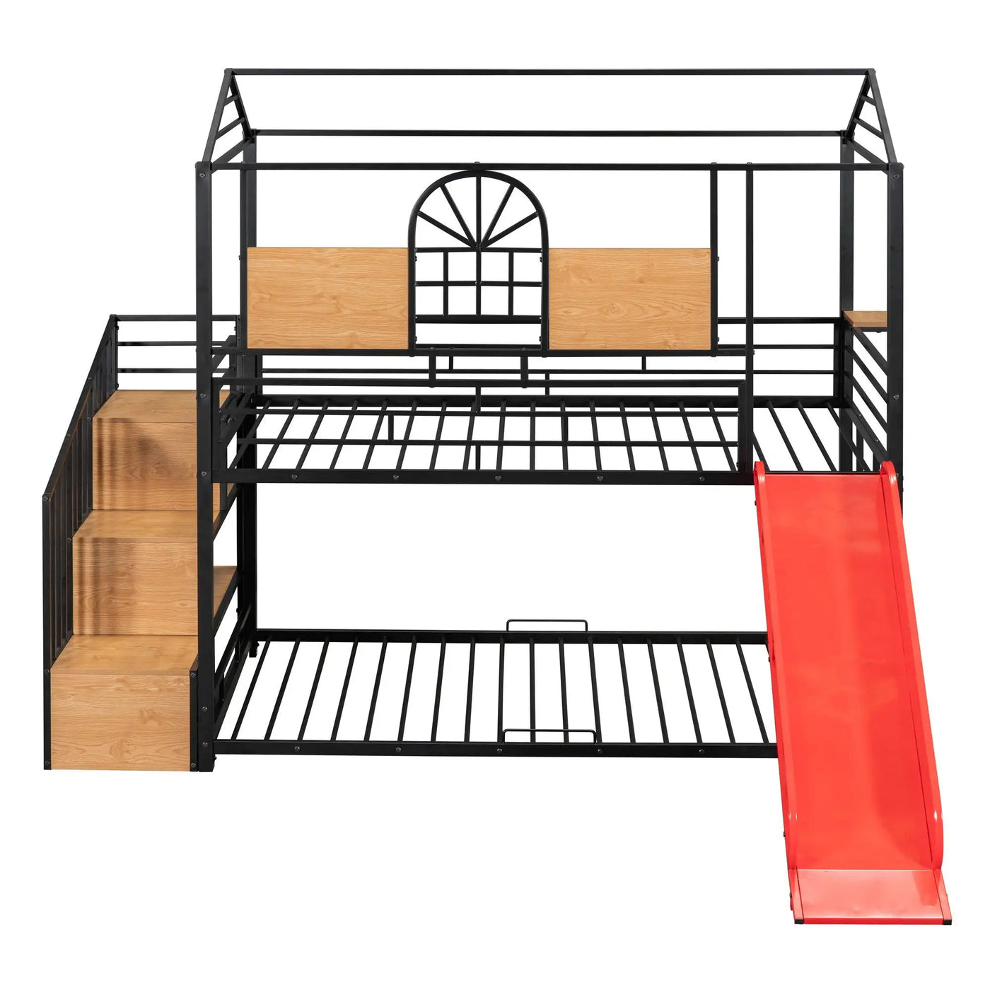 Metal Bunk Bed, Metal Housebed With Slide And Storage Stair by HouseOfZazla