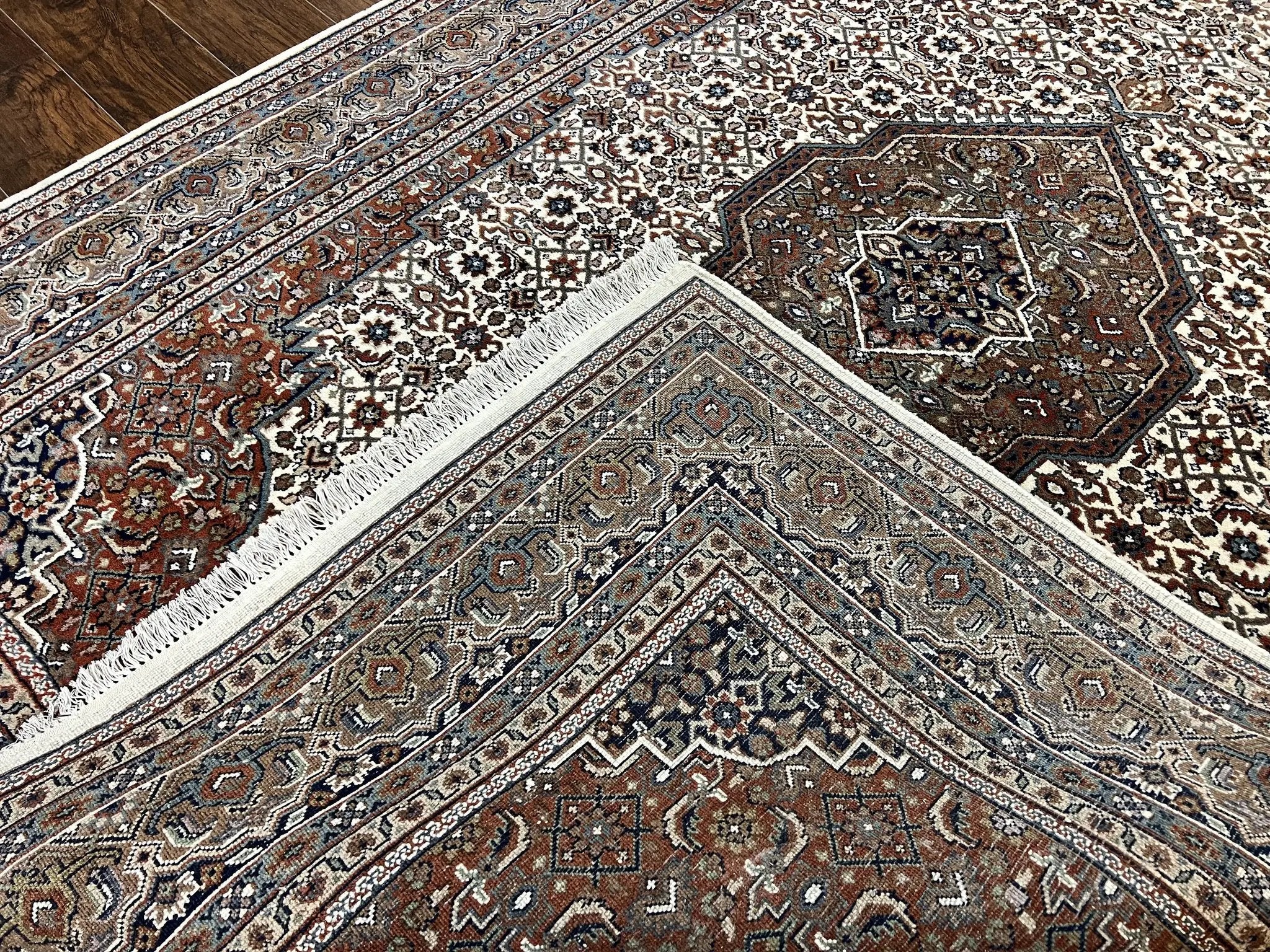 Indo Persian Rug 7x10 ft, Hand Knotted Wool Vintage Oriental Carpet 7 x 10, Traditional Handmade Herati Bidjar Cream Rug, Medallion Rug by Jewel Rugs