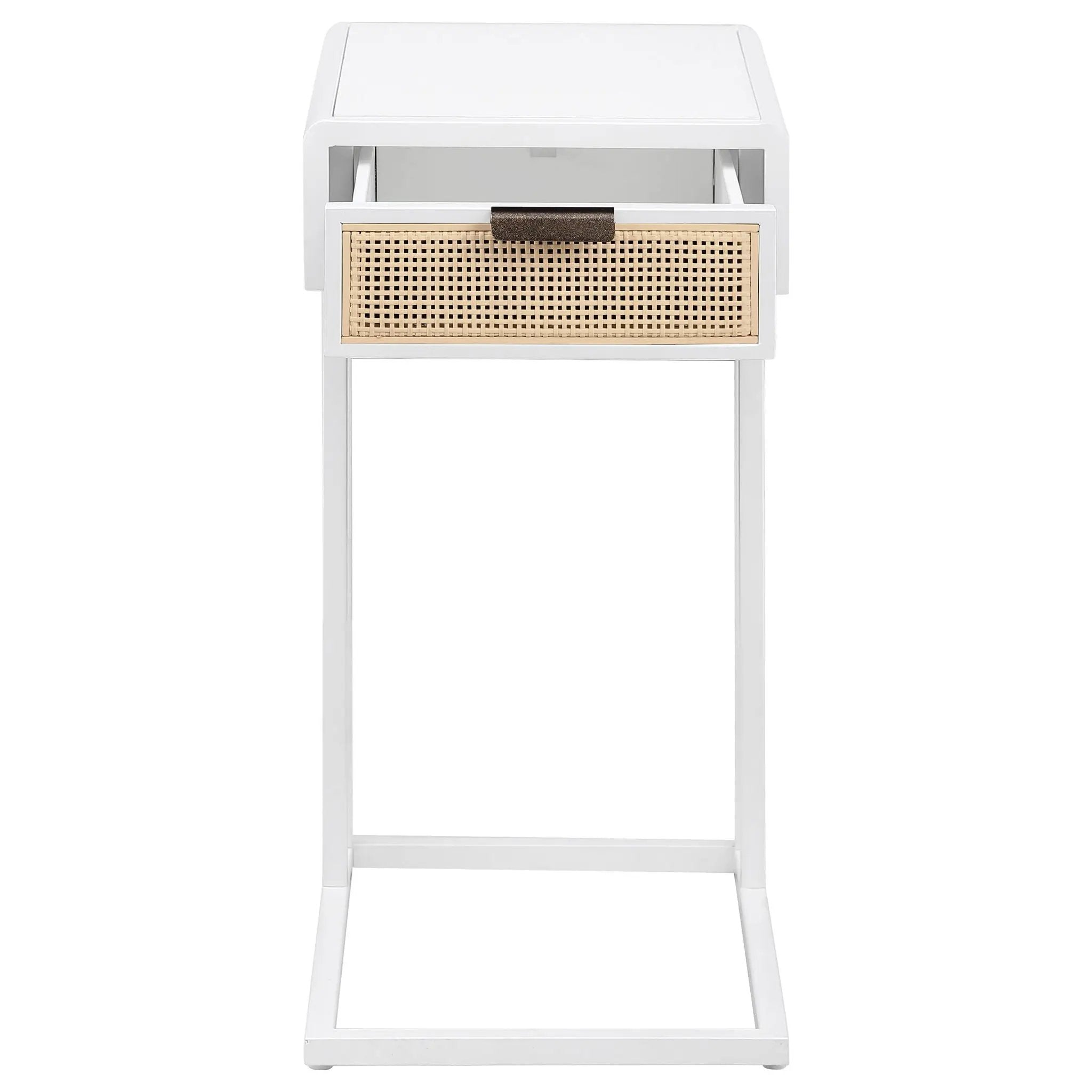 Kenneth - C Shape Side Table With Single Drawer - White