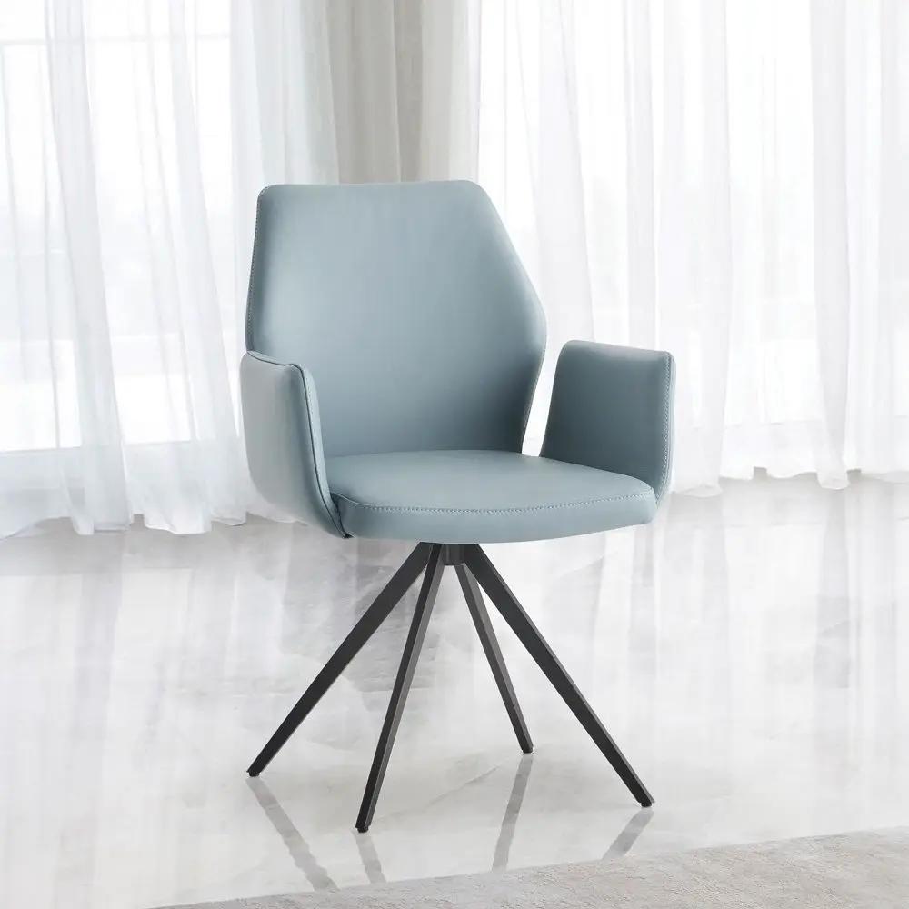 Segismunda - Arm Chair With Swivel - Light Blue Leather & Black by Unique Piece Furniture