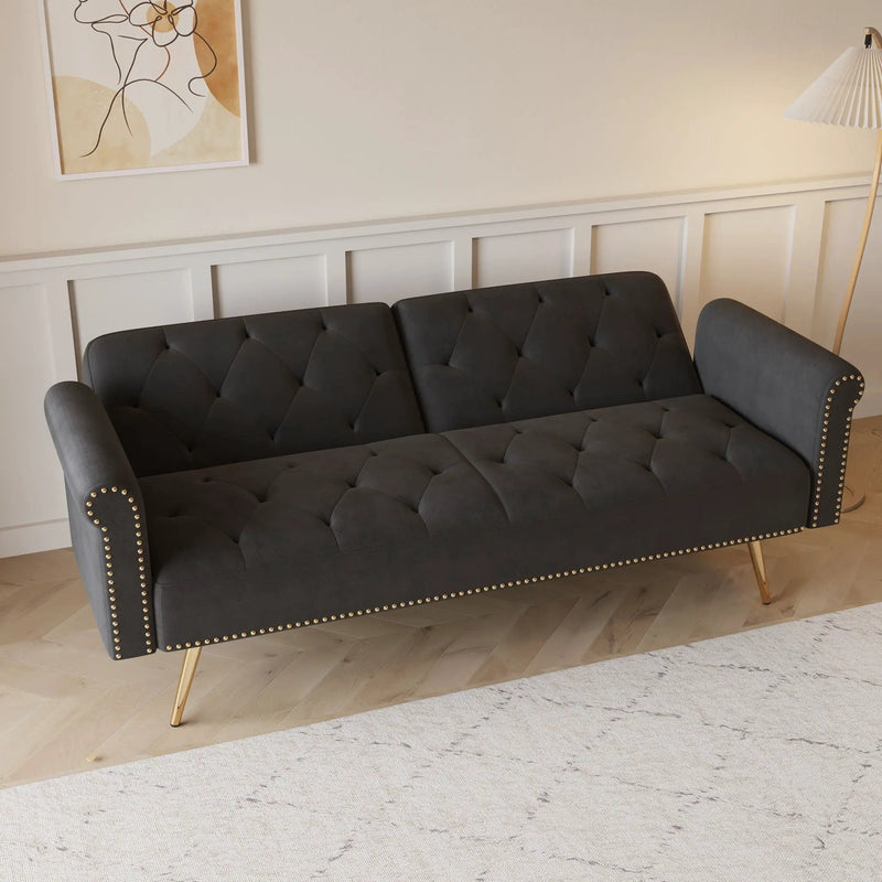 Luxurious Sofa Bed With Nail Head Trim And Matching Pillow